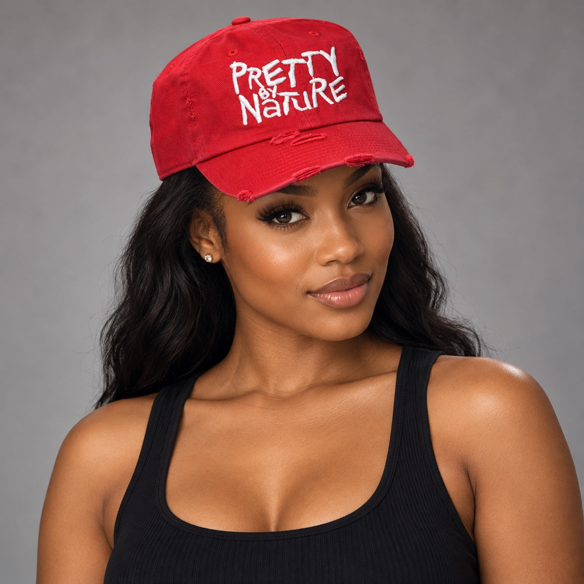 Red Pretty by Nature distressed cap